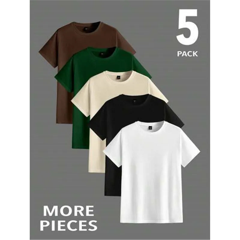 Men's slim-fit cotton short sleeve t-shirt shown in various colours including apricot, black, and mint green.