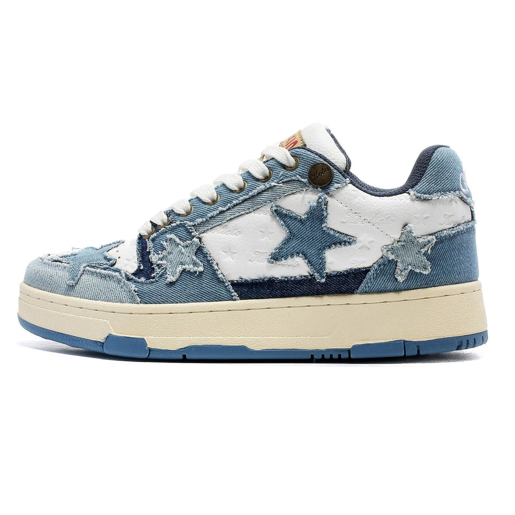 Brown leather platform running shoes with round toe and lace-up closure on white background