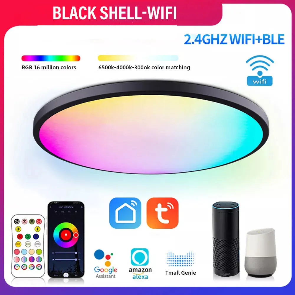 RGBCW intelligent Bluetooth ceiling lamp in black or white with remote control
