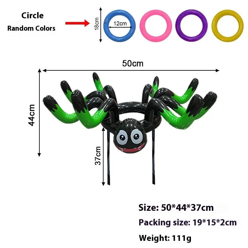 Assorted Halloween inflatable throwing toys including octopus, antlers, witch hat, and spider designs in various colours
