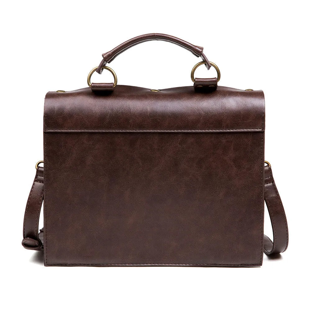 Bronze steampunk industrial retro shoulder bag with metal hardware on horizontal square pillow shape