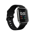 Black waterproof smart bracelet with 1.4-inch touchscreen and silicone strap on wrist