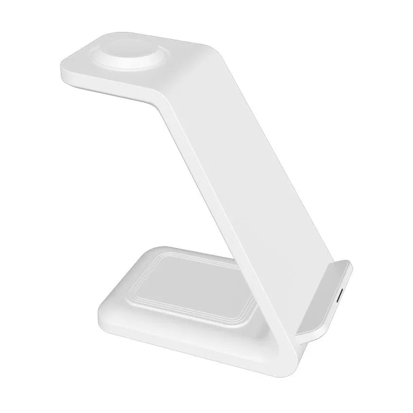 Black and white 3-in-1 upright wireless charging phone holder with Type-C cable