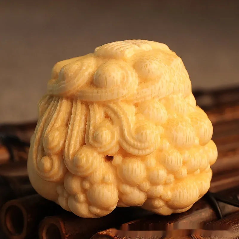 Solid bamboo carving of Golden Toad Princess figurine, cute style ornament for Children's Day