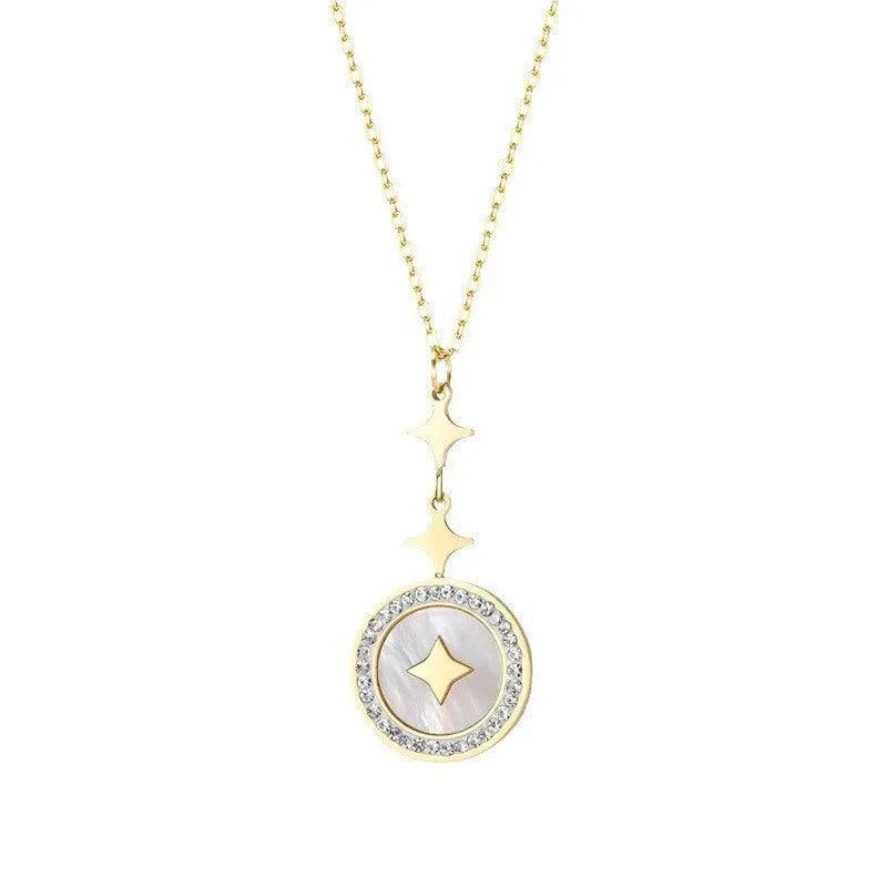 Gold titanium steel necklace with a geometric six-pointed star pendant on an O-ring chain.