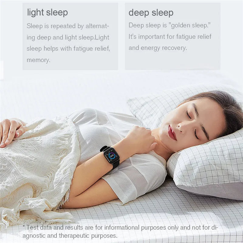 Black waterproof smart bracelet with 1.4-inch touchscreen and silicone strap on wrist