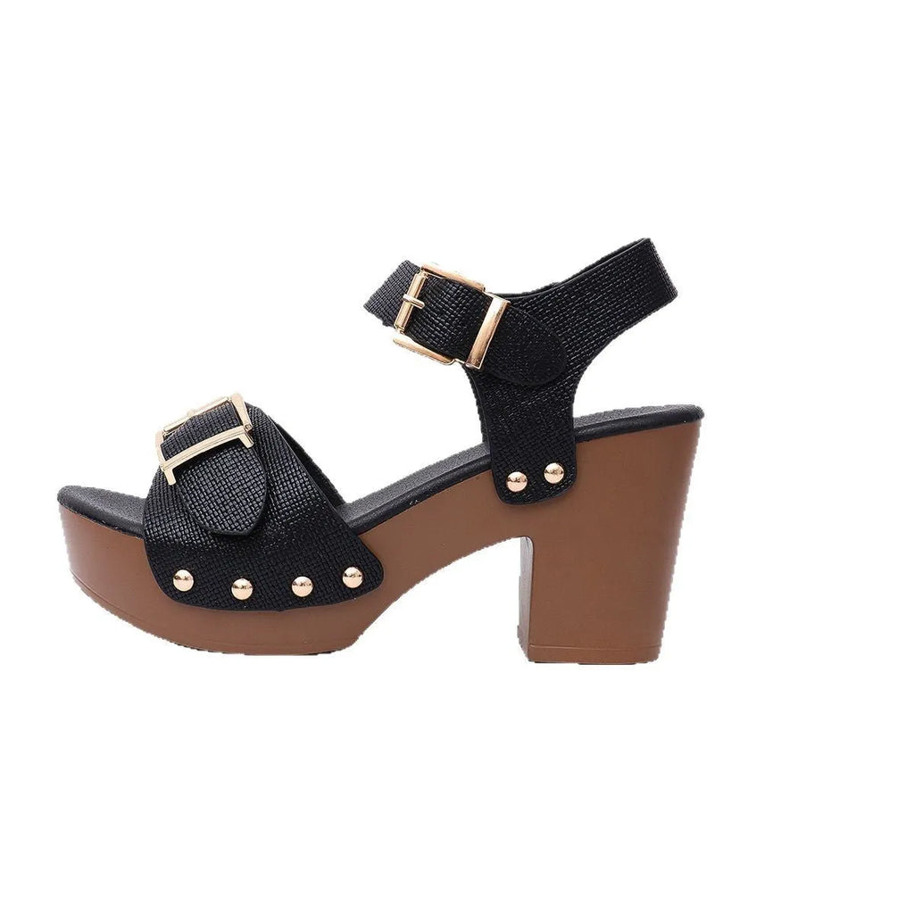 Women's plus size high heel sandals with a buckle rivet strap and fish mouth toe