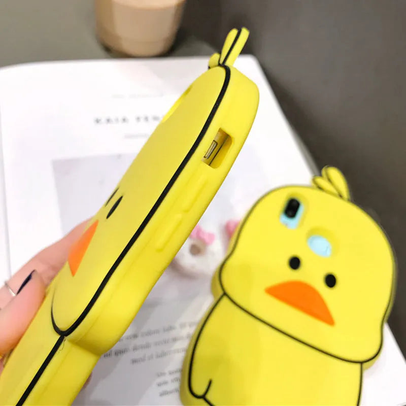 Green silicone iPhone case with animal cartoon design showing waterproof protective features