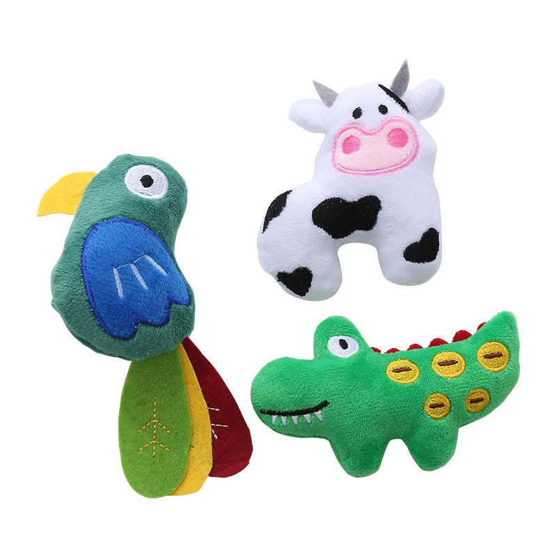 Plush cat toy in cow parrot or crocodile shape with catnip for interactive pet play