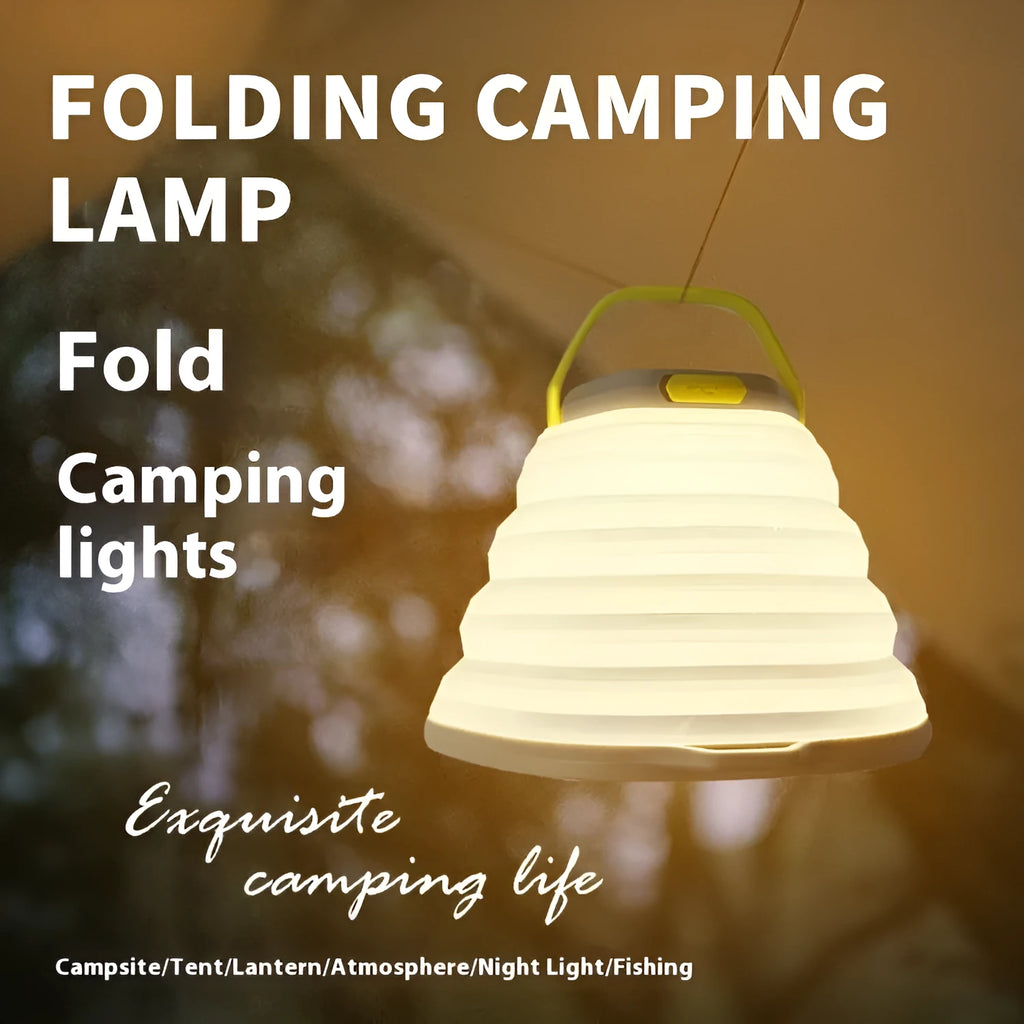 White rechargeable camping lamp with single-key switch for tent and outdoor lighting