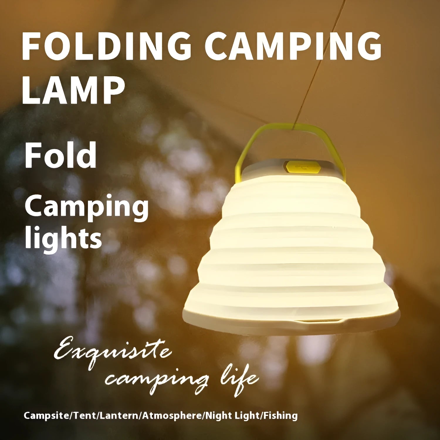White rechargeable camping lamp with single-key switch for tent and outdoor lighting