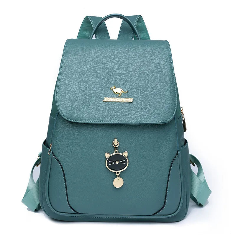 Women's casual leather backpack in taro purple with three-dimensional pockets and street trend styling