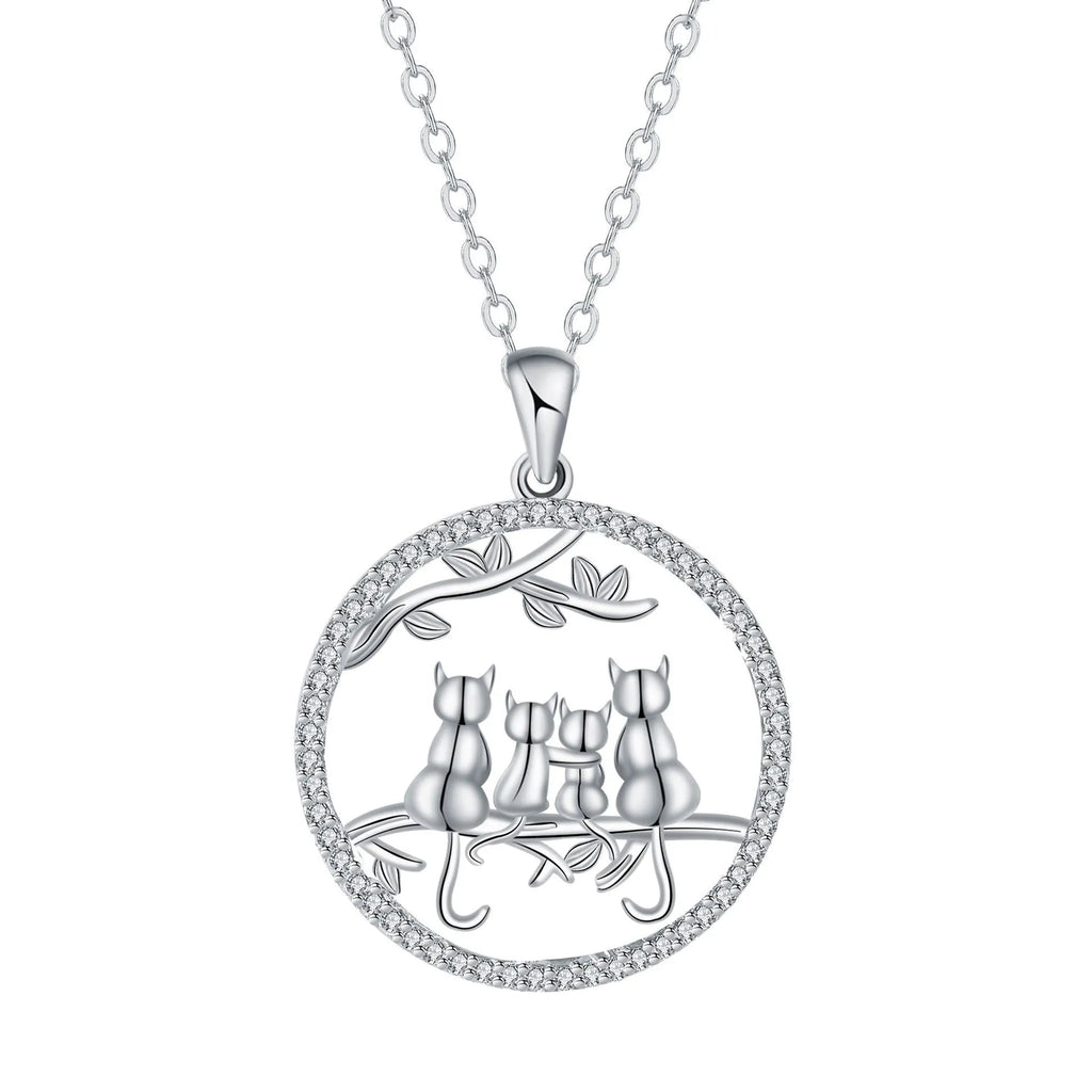 Copper necklace with four kitten pendant design and cross chain styling