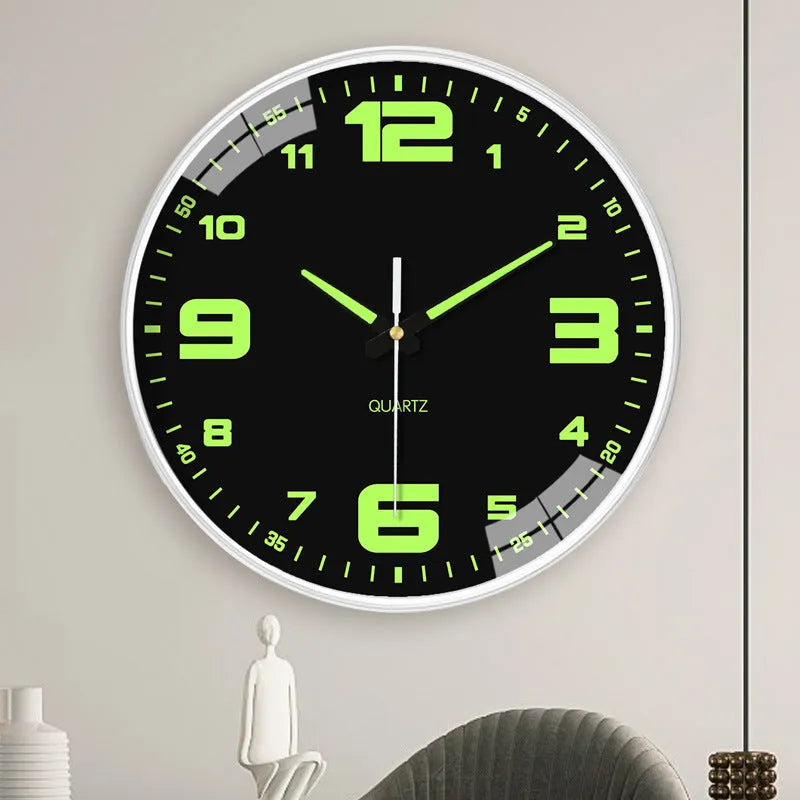 20cm modern wall clock with luminous hands and a thick plastic shell in multiple colour options.