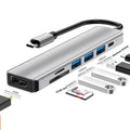USB-C 7-in-1 expansion dock with HDMI port and multiple USB connections on a 15cm cable