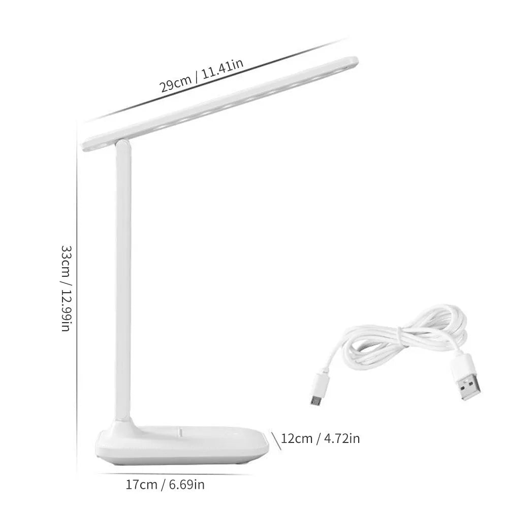 White USB rechargeable bedside lamp with touch dimming controls for children's bedrooms