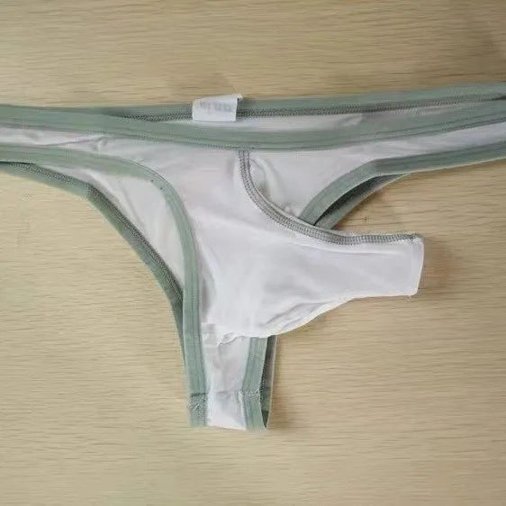 Men's Ice Silk nylon briefs in army green colour on a white background.