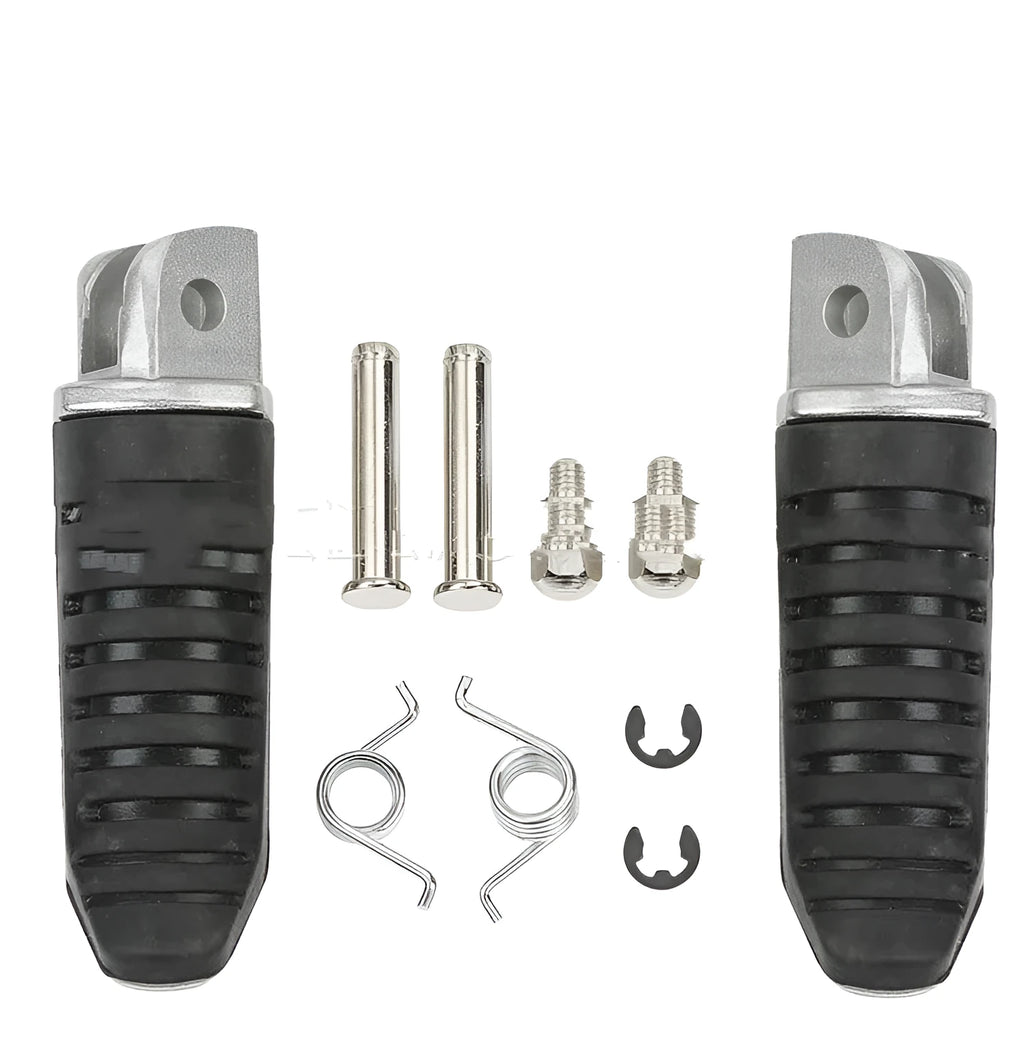 Black aluminium alloy motorcycle foot pedal set for Suzuki Hayabusa and V-Strom models.