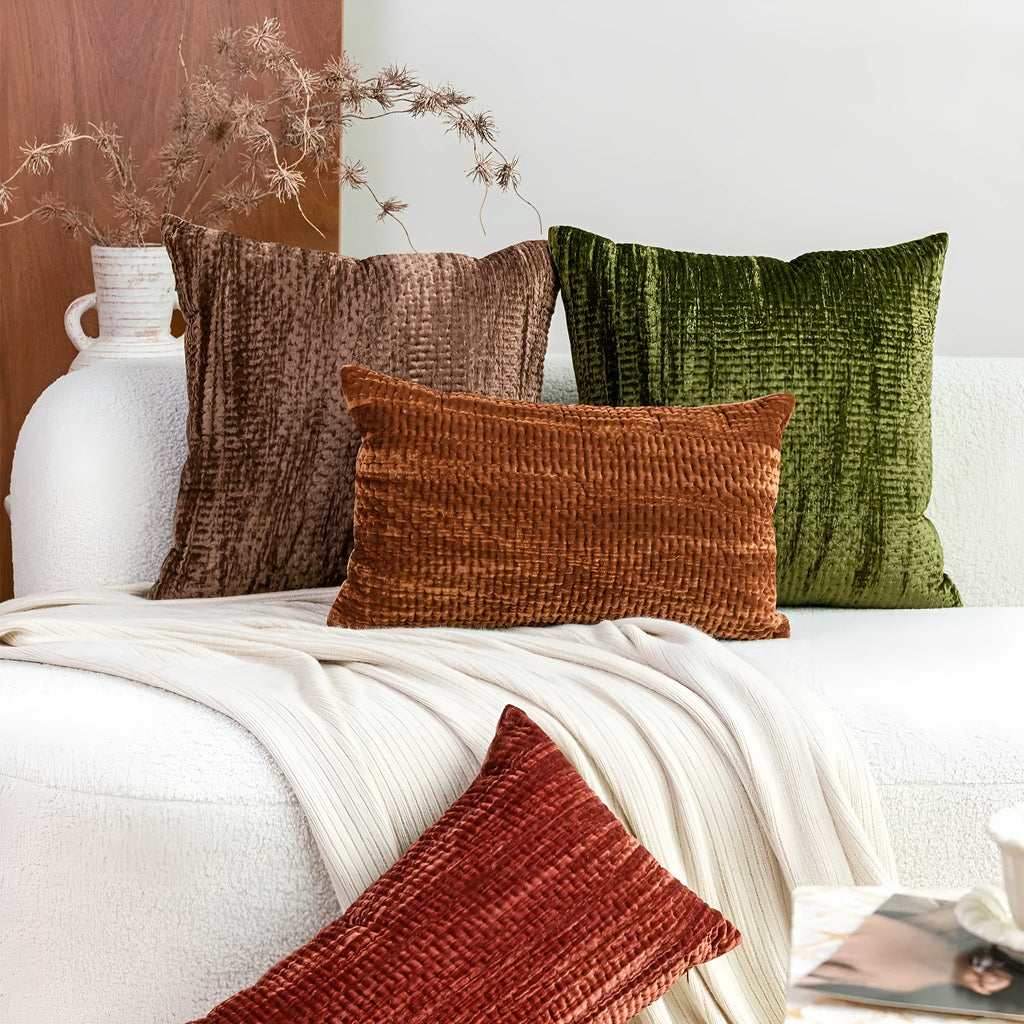 Chinese style quilted cushion pillows in mercerised velvet with feather velvet filler