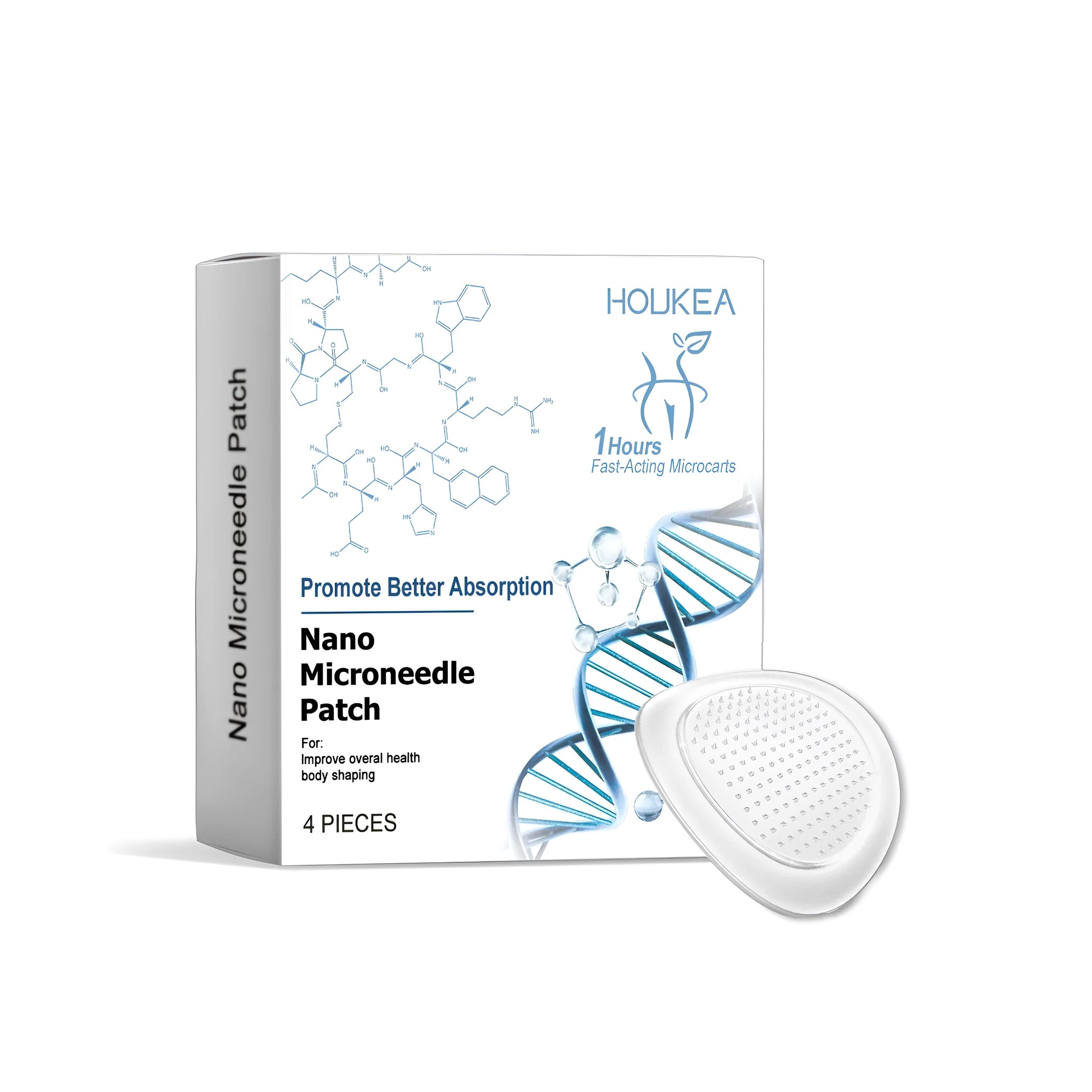 Pack of four nano microneedle patches with botanical ingredients including paeonia lactiflora and ginger.
