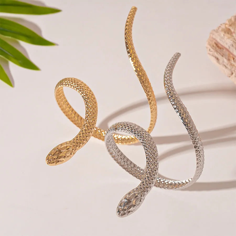 Gold and silver snake ring bracelet set with exaggerated twisted winding design