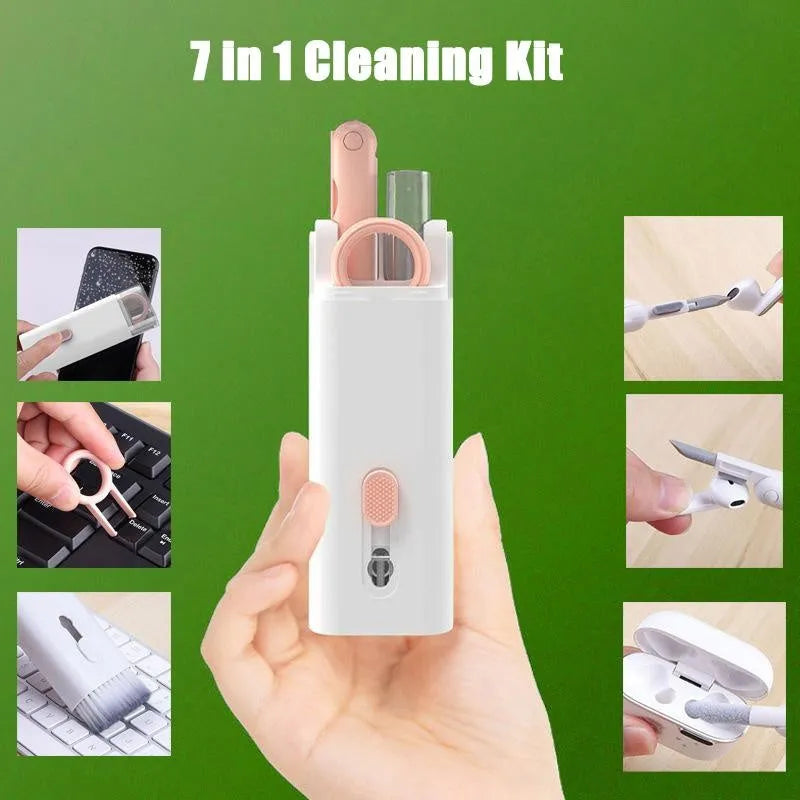 Multifunctional cleaning pen set with keycap puller, screen spray, and retractable brush in ABS, 60x130x15mm