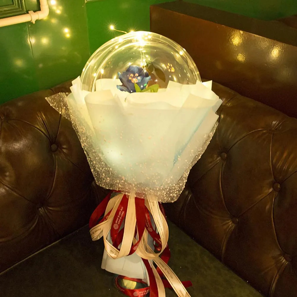 LED luminous transparent balloon with artificial rose and LED light illumination for party decoration