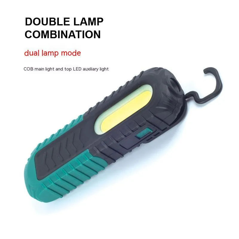 Black and green PET-coated auto repair work light with USB charging port