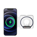 White folding dual wireless charger for iPhone and Apple Watch, 19mm thin, magnetic, Type-C