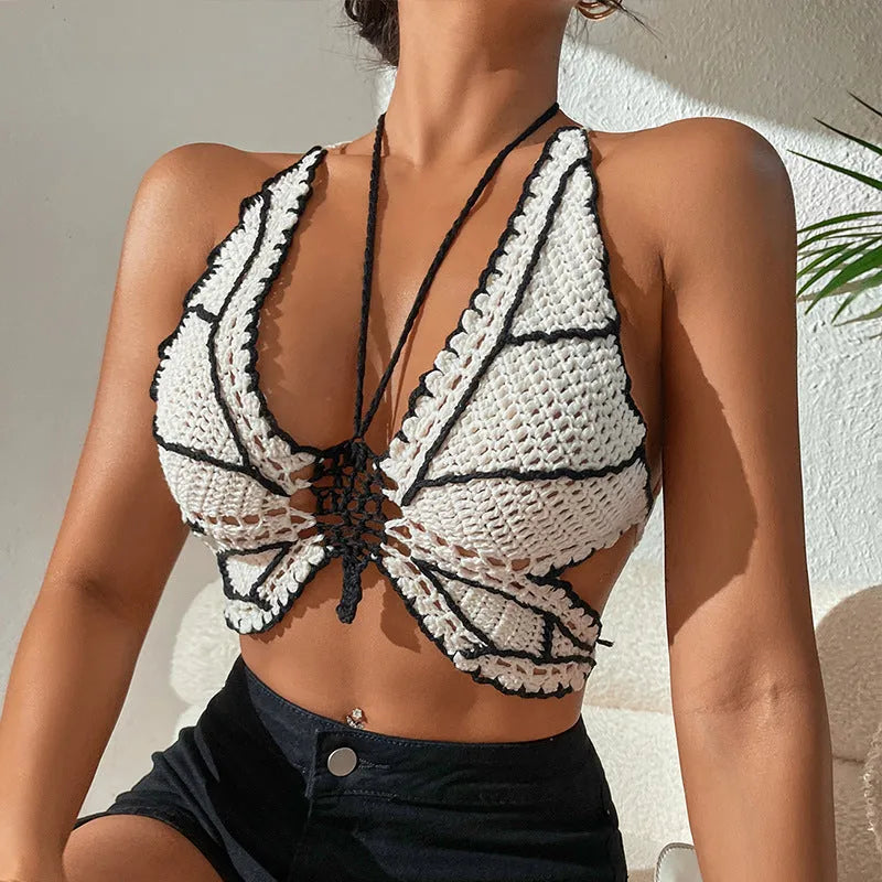 Women's black and white classic bikini swimsuit set for swimming