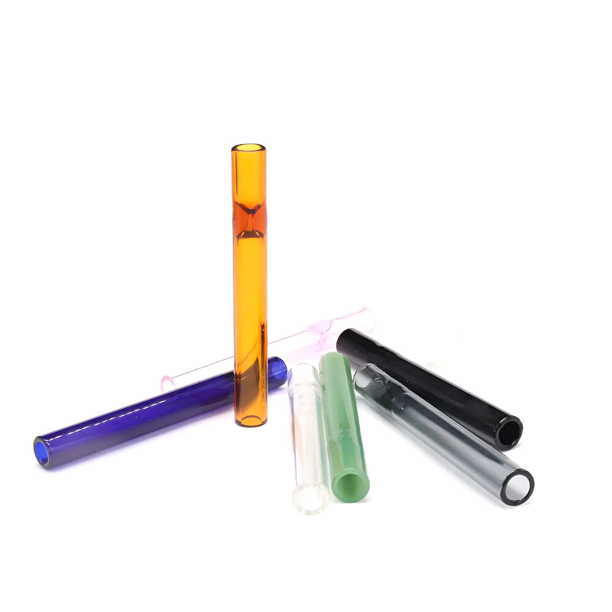 Straight transparent glass telescopic smoke pipe with suction nozzle in pink finish