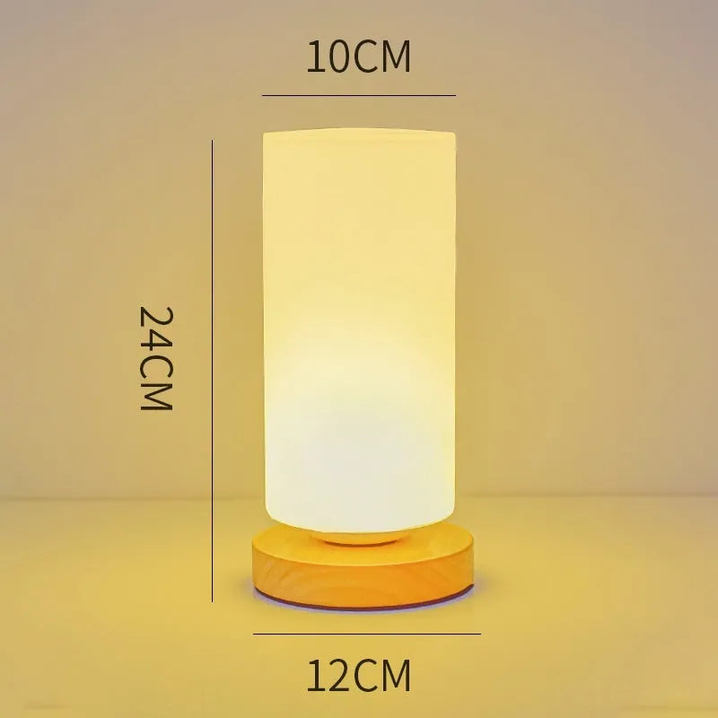 Nordic style USB table lamp with solid wood base and white flower-shaped light