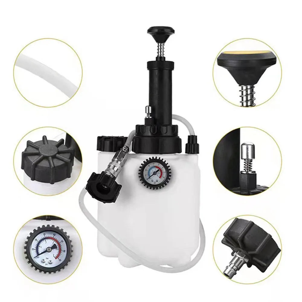 White 3L brake oil tank replacement tool with copper tubing for automotive brake fluid changes