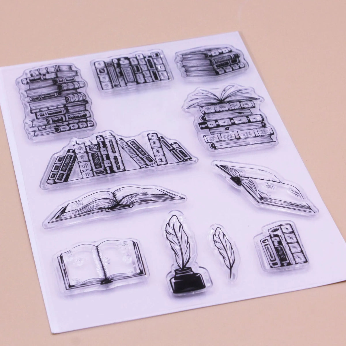 Portable transparent self-adhesive silicone stamp with white seal pattern for greeting cards