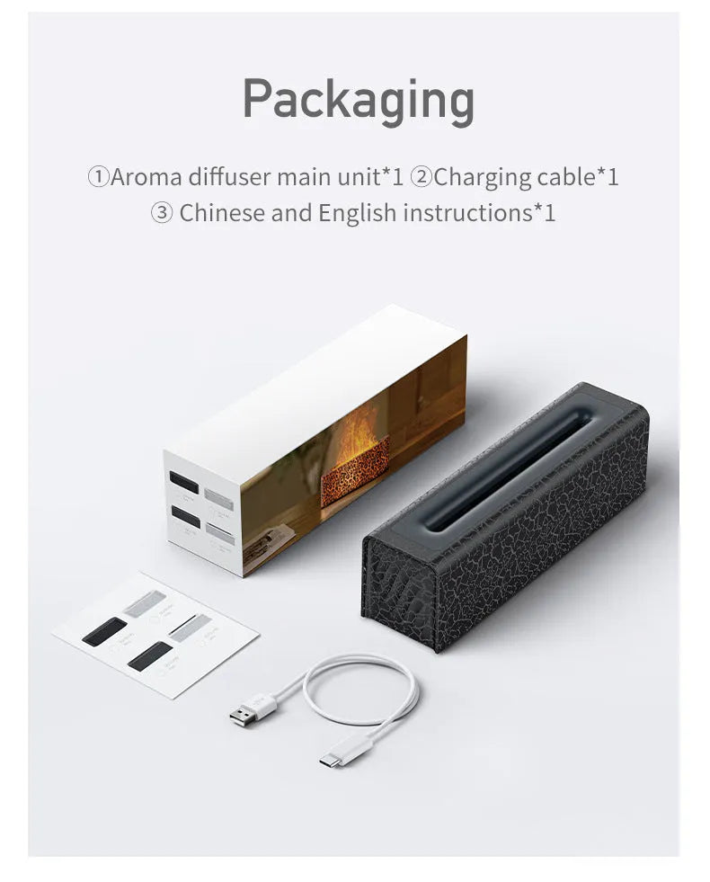 Square desktop aroma diffuser humidifier with colourful flame LED lighting effect