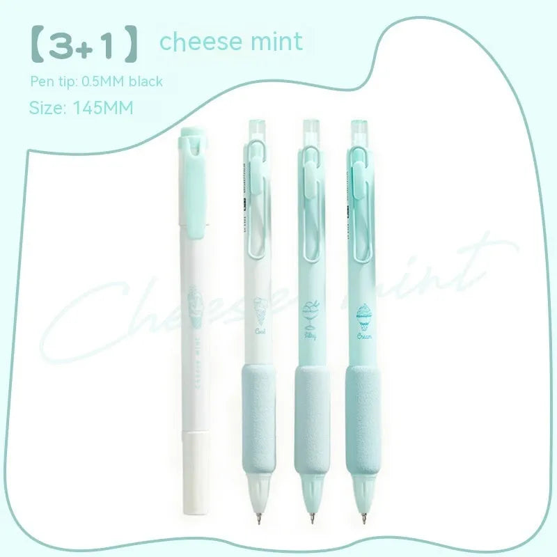 Set of four double-headed calligraphy pens with 0.5mm tips and sponge press nibs in cheese mint and sea salt colours