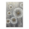 Hand-painted white flower plant oil painting on grey canvas, vertical unframed wall art for home decor