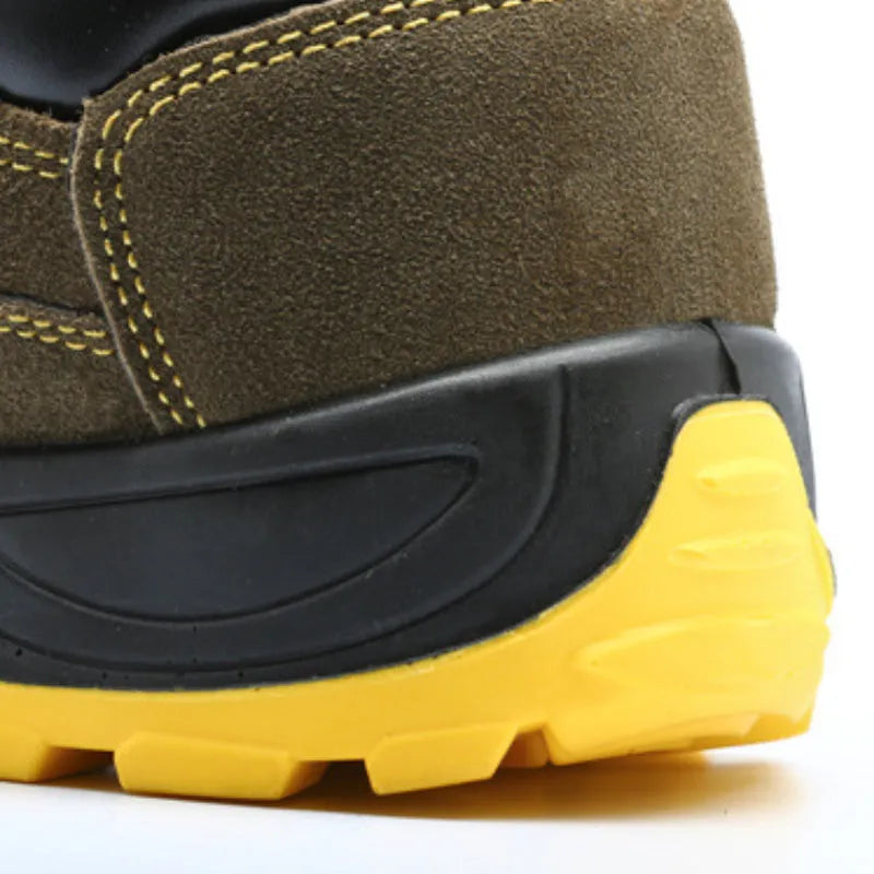 Bronze men's steel toe safety shoes with cow suede upper and patterned non-slip soles