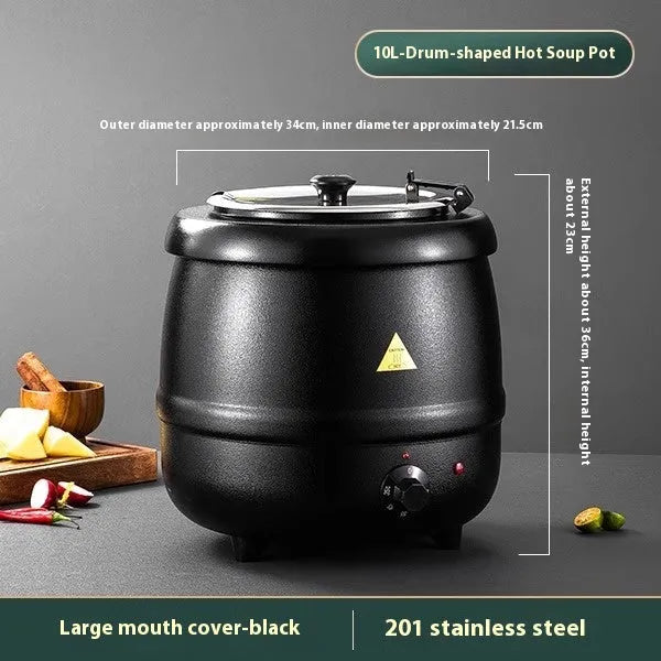 10L black electric heating soup pot with stainless steel insulation and large mouth cover