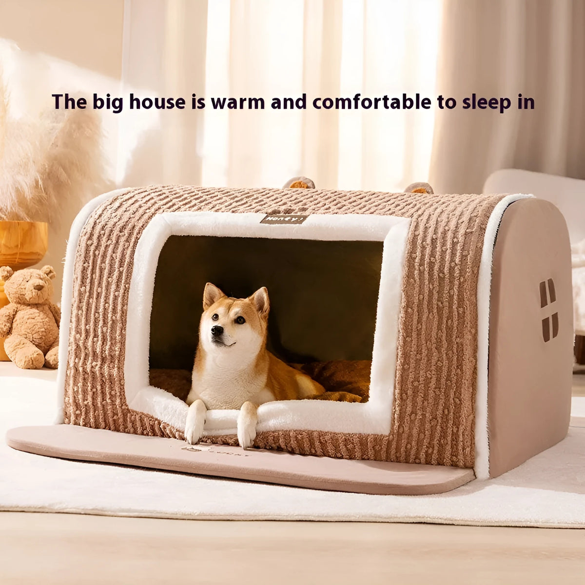 Houndstooth dog nest bed in jacquard pea velvet with cotton velvet, sponge and PP cotton, sizes S to 3XL