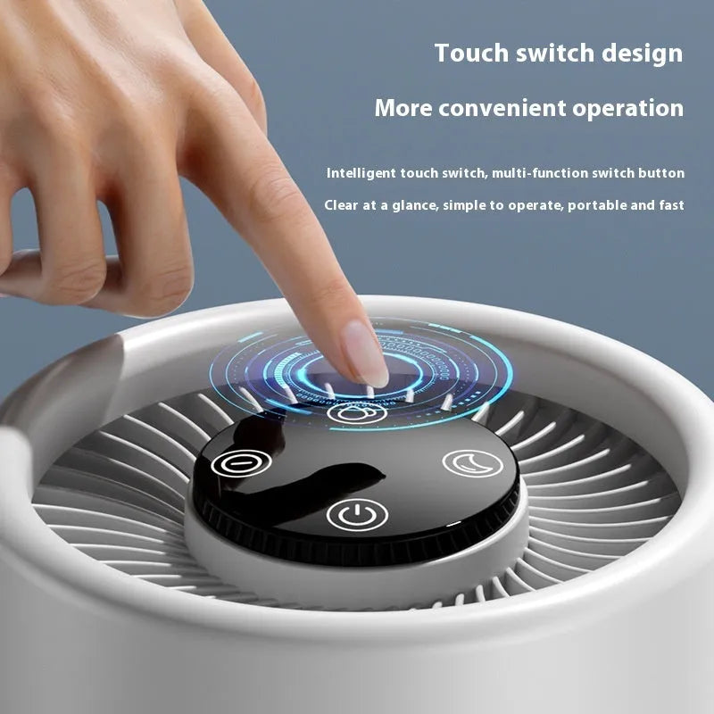 White EJ-JHQ101 desktop USB air purifier with simple style on a desk.