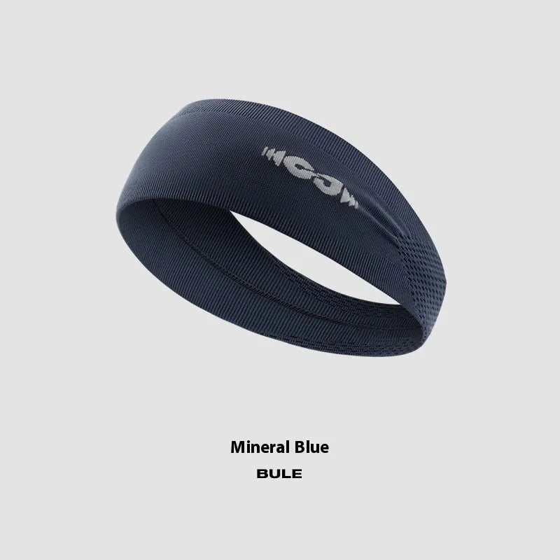 Seamless knitted sports hair band in black, grey, or blue for running and cycling.