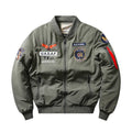 Slim-fit men's motorcycle coat with stand collar and retro embroidery in quilted black fabric.