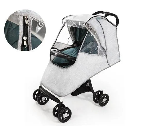 Universal baby stroller rain cover in waterproof cationic linen with nonslip handle and pedal