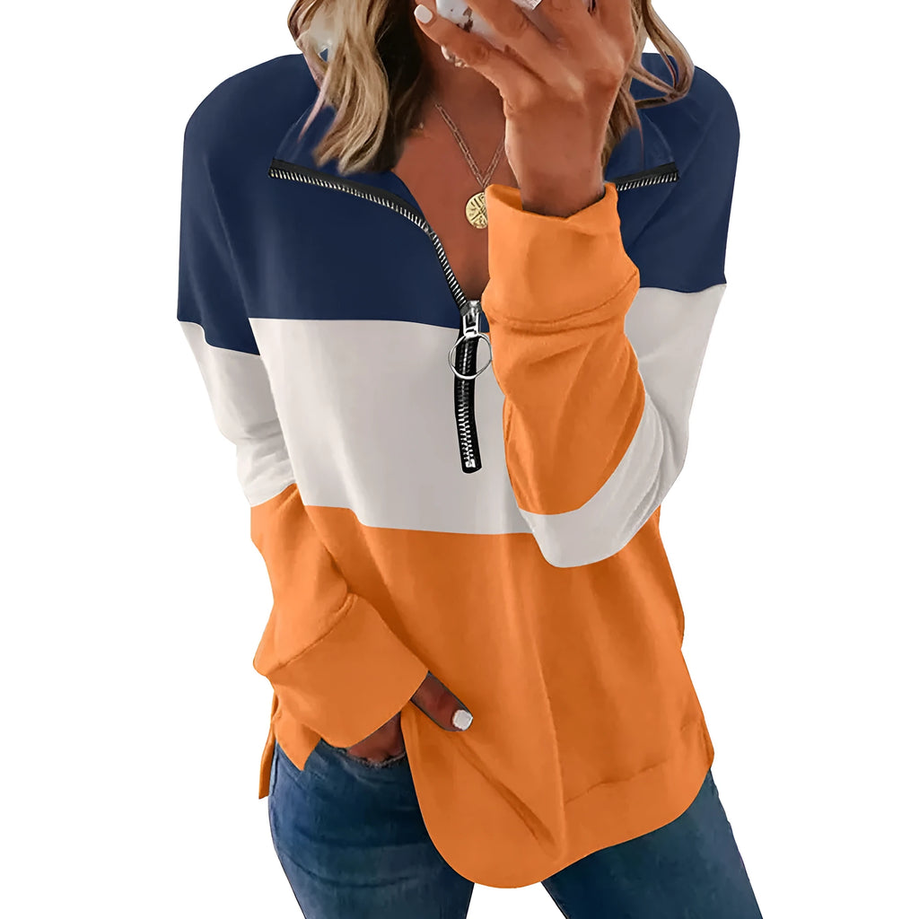 Women's loose-fitting leopard print pullover sweater in polyester, shown in multiple colour options.