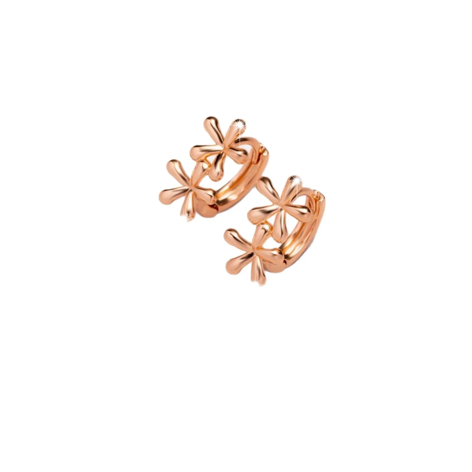 Rose gold electroplated earrings with circular waterdrop flower shape for women