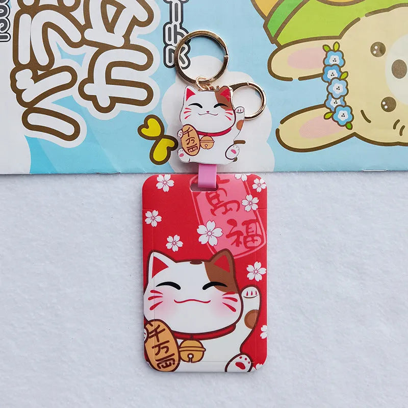 Lucky Cat Tens of Thousands cartoon design plastic card sleeve with matching ferrule pendant.