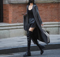 Women's long knitted cardigan hooded trench coat in wool blend fabric