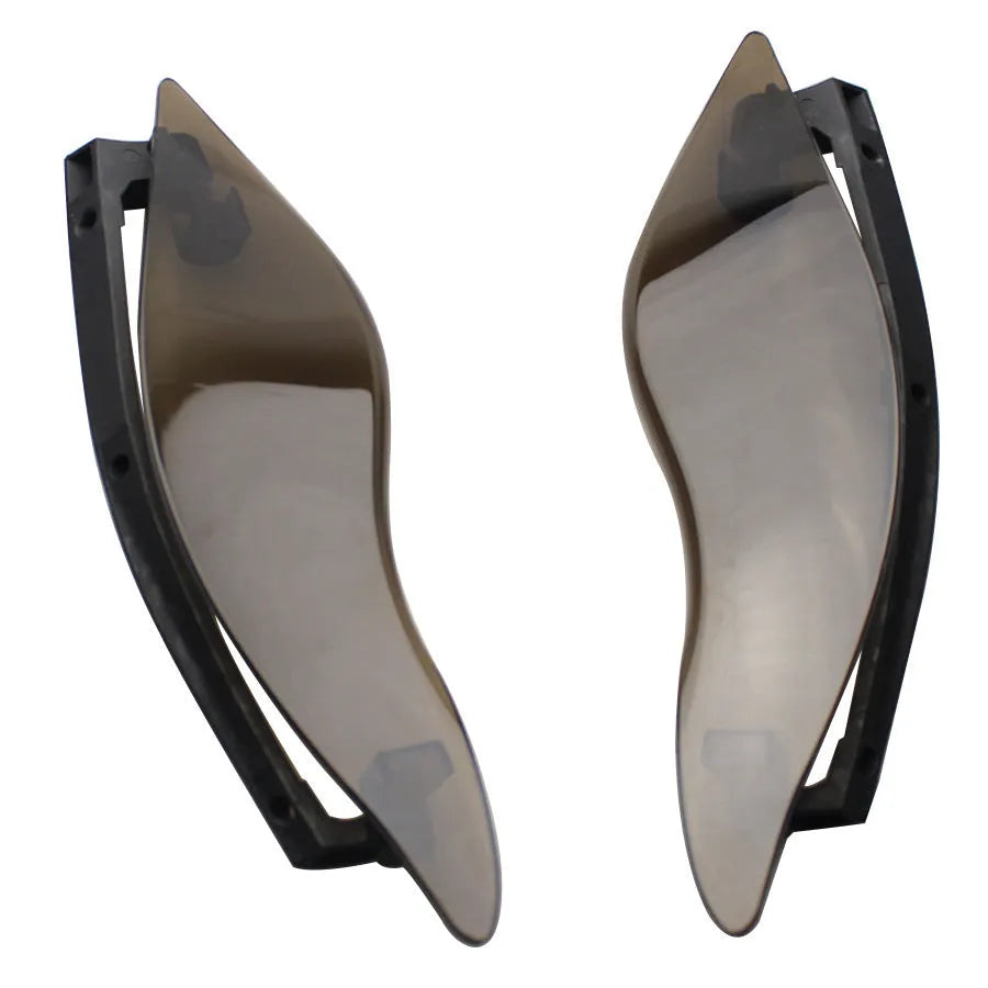Harley Davidson motorcycle windshield side wings in smoked and black ABS plastic