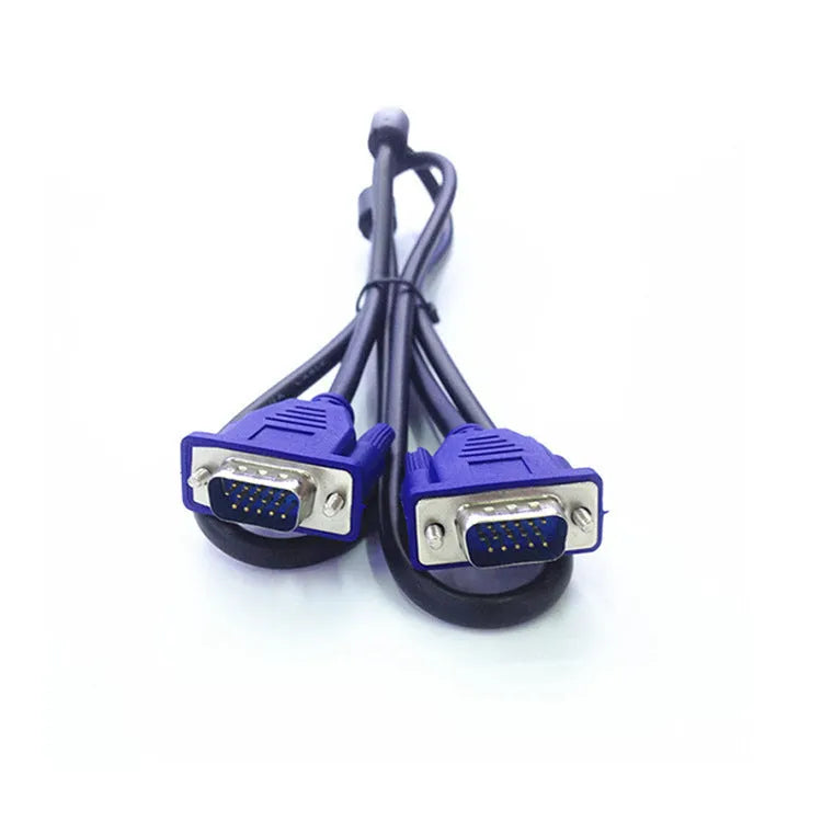 Black 1.5 metre VGA cable with nickel-plated connectors and blue mould strain relief